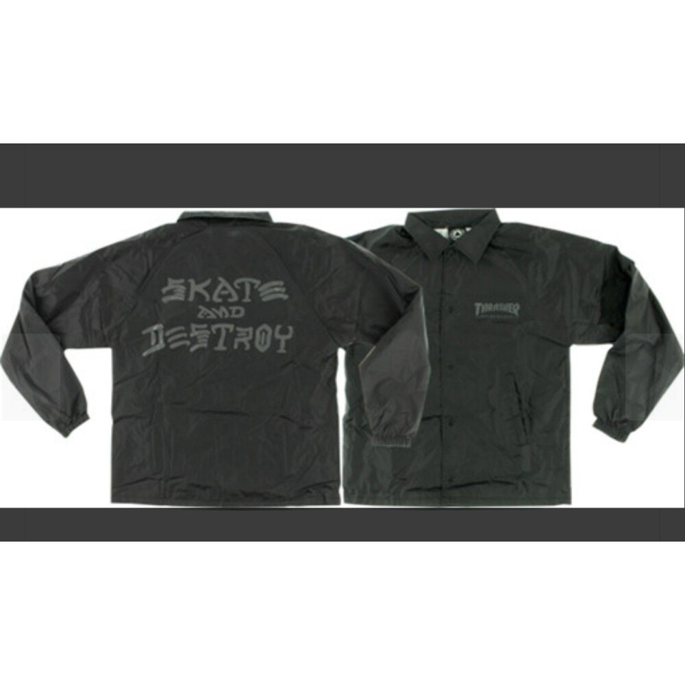 Men's Thrasher Skate and Destroy Coach Snap Button Jacket Black XL EUC